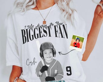 Camiseta personalizada Comfort Colors con tu foto - Siempre seré tu mayor fan, camiseta pirata para mamás y esposas de beisbolistas.
