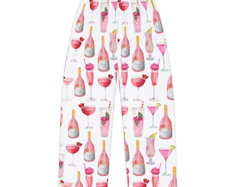 Cocktail Pajamas Pink Champagne Pajama Pants with Champagne Bottles Custom Matching Pjs for Bachelorette Party Birthday Gifts for Girlfriend