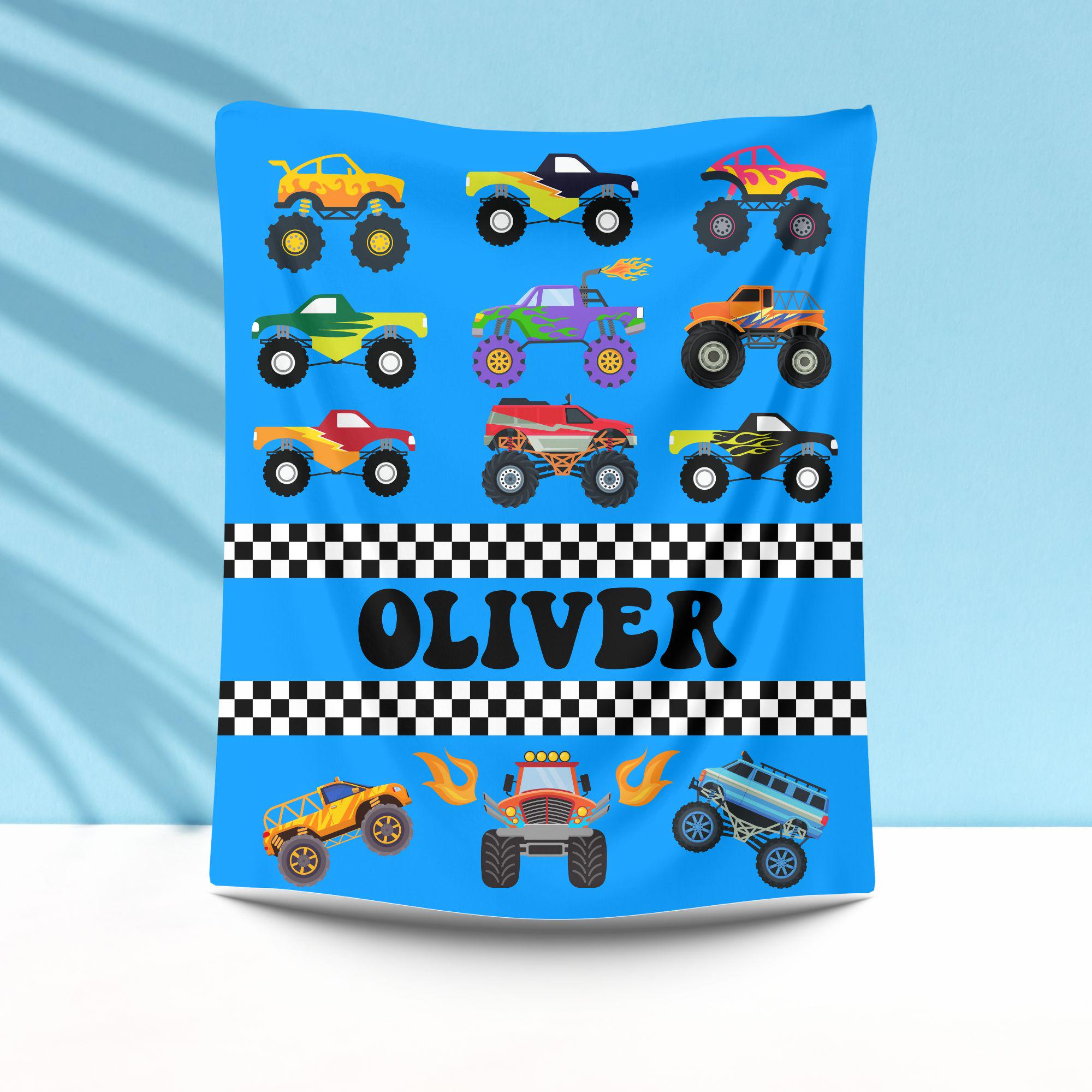 Monster Truck Name Blanket Personalized Monster Truck Blanket Name Blanket for Boy Baby Boy Gift Kids Colorful Blanket Toddler Cute Boy Gift