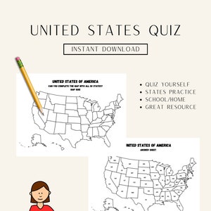 USA Quiz zum Ausdrucken - Geographie-Test, USA-Lernspiel, Lernspiel für Schüler & Lehrer, Sofort-Download