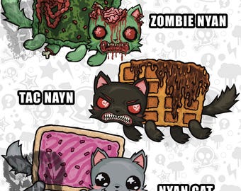 Holographic Nyan Cat Sticker Set, Zombie & Tac Nayn, Myspace Inspired