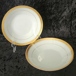 Noritake Majestic Gold SET OF 2 Ivory Fine China 12 oz Coupe Soup Bowls Gold Encrusted Rim Pattern #4290 Vintage Excellent Condition