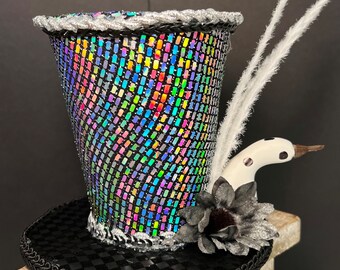 Disco Mini Top Hat. embellished with silver accents, spooky floral, polka dot gourd. Perfect for a wreath attachment or Halloween decor