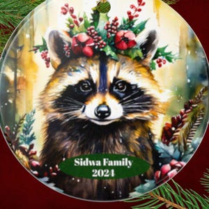 Custom Raccoon Ceramic Ornament - Woodland Animal Decoration, Christmas Tree Decor, Holiday Gift, Festive Ornament, Cute Winter Decor