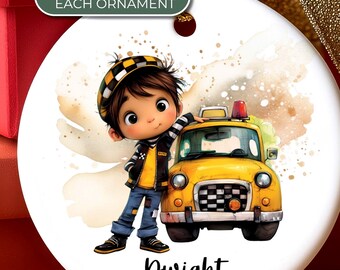 Personalized NYC Taxi Boy Ornament New York City Car Lover Gift Urban Kids Keepsake Name Year