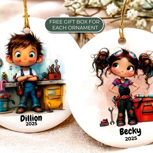 Personalized Builder Carpenter Kids Ornament Workshop Boy Girl Gift Future Mechanic Engineer Keepsake With Name And Year