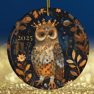 Owl 2025 Christmas Ornament, Nature Lover Gift, Woodland Animals, Forestcore Ceramic Xmas Decoration, Decor, Cottagecore