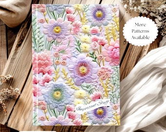 Personalized Embroidery LOOK Floral Printed Journal | Custom Wildflower Elegant Notebook, Writing,  Diary, Inspirational Gift for Her, Art
