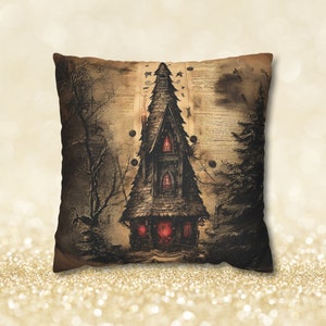 Gothic Christmas Holiday Throw Pillow, Dark Goth Room Decor, Whimsigothic Fall Decorating Dark Academia ArtHome