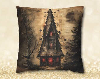 Gothic Christmas Holiday Throw Pillow, Dark Goth Room Decor, Whimsigothic Fall Decorating Dark Academia ArtHome