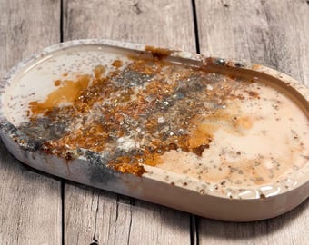 Oval Terrazzo Geode Look Catch-All Tray for Modern Home Decor, Office and Desk Organizer, Jewelry Trinket Tray, Gift for Him, Dad, Her, Mom