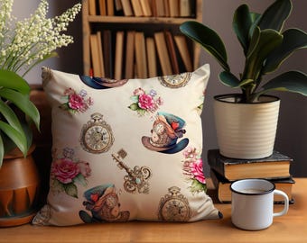 Cuscino Cottagecore Alice nel Paese delle Meraviglie, federa per cuscino Enchanted Dark Academia, arredamento per la casa stregato, angolo lettura, strega verde