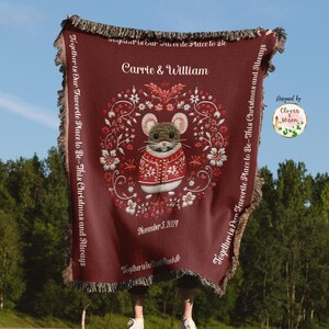 Personalized Family Christmas Woven Blankets, Wedding Tapestry, Xmas Custom Family Name Keepsake, Anniversary, Mr and Mrs, Mouse