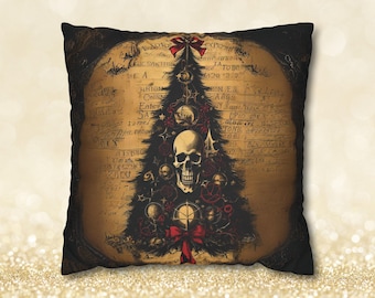 Gothic Christmas Tree Pillow Home Decor, Cozy Witchy Woven Pillow Cover, Gift For Goth Room Decor, Whimsigothic Decorating Dark Academia Art