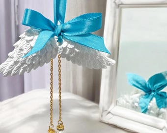 Scented Angel Wings Aroma Stone, Personalized Fragrance and Ribbon, Remembrance, Car Freshie, Diffuser, Valentines, Mothers Day, Bridal