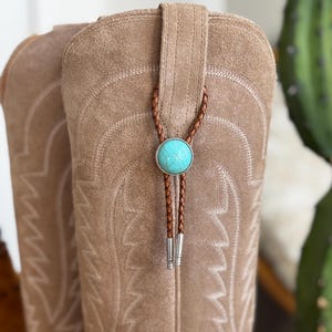 Round Faux Howlite Turquoise Stone Bag Charm | Silver Bolo Cap Tip | Boot Charm | Key Chain | handmade, western jewelry, accessory