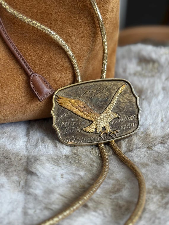 Vintage Gold Eagle Belt Buckle Western Bolo Tie | Handmade  display picture 3