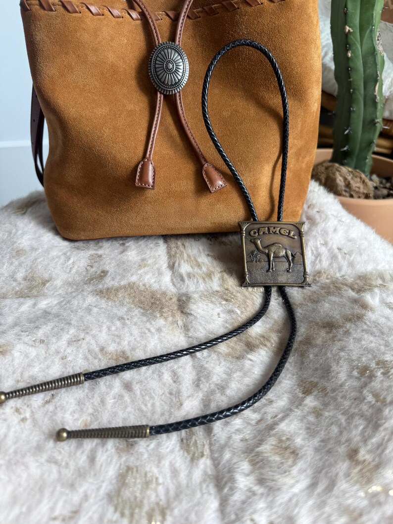 Authentic Vintage Camel Cigarettes Belt Buck (1981) Western Bolo Tie | Handmade Jewelry, Southwestern Accessory image 5