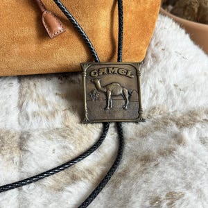 Authentic Vintage Camel Cigarettes Belt Buck (1981) Western Bolo Tie | Handmade Jewelry, Southwestern Accessory image 3