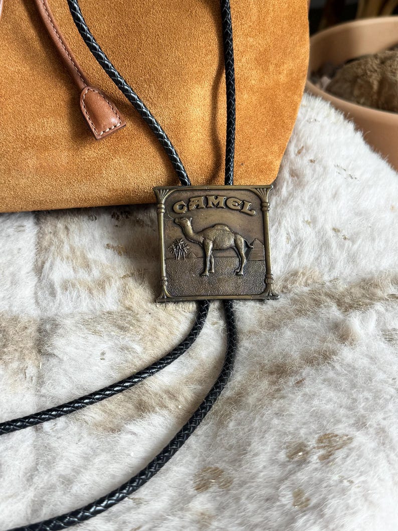 Authentic Vintage Camel Cigarettes Belt Buck (1981) Western Bolo Tie | Handmade Jewelry, Southwestern Accessory image 3