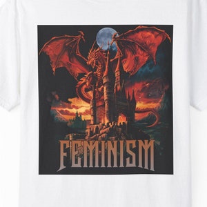 Vintage 90s Dragon Feminism Graphic Tee - Unisex Gag Gift Shirt
