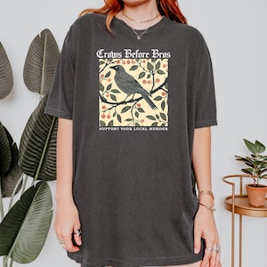 Crows Before Bros, Support Your Local Murder Tee, Crow Lover Graphic Shirt Unique Bird Enthusiast Apparel Woodprint Nature, Halloween Gift