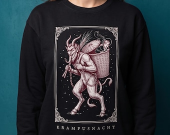 Krampus Sweatshirt, Vintage Krampusnacht Crewneck, Naughty Kids Basket, Gothic Christmas Gift, Dark Holiday Humor