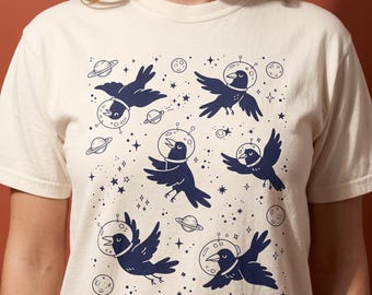 Crows In Space Shirt, Astronaut Crow Tee, Celestial Raven Shirt, Cute Space Bird Shirt, Funny Crow Lover Gift, Comfort Colors
