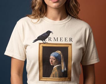 Vermeer Girl With a Pearl Earring Parody Shirt, Funny Crow Art History Tee, Dark Academia Museum Shirt, Art Lover Gift, Comfort Colors