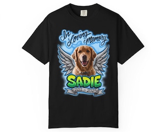 Custom Pet Memorial Shirt With Photo, In Loving Memory Dog Shirt, Airbrush Style Pet Loss Tee, Personalized Pet Sympathy Gift