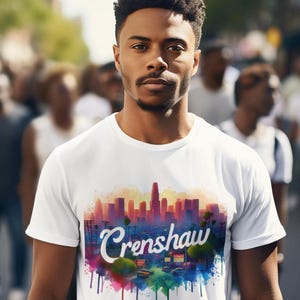 T-shirt urbain Crenshaw, T-shirt unisexe à manches courtes, chemise graphique quartier afro-américain, haut noir héritage culturel, cadeau classique