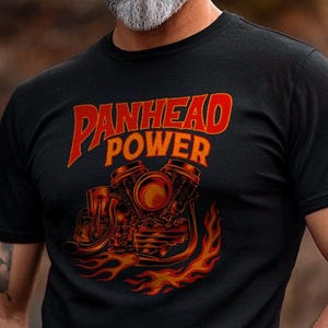 Panhead Power Biker Motorcycle T-Shirt - Biker Tee Shirt for Harley & Chopper Riders