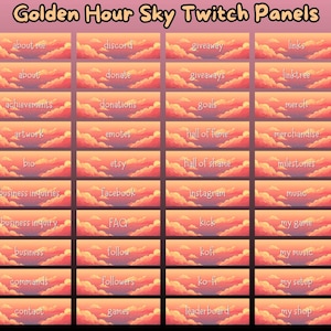 84 Twitch-paneler med gyllene timmens himmel (+1 tom ingår), 320x100px, Kick-kompatibla, söta, färgglada, solnedgångar, orange