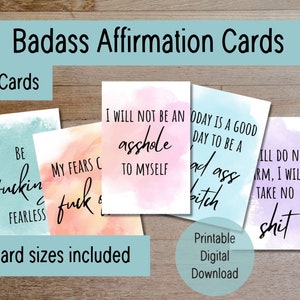 Tarjetas de afirmación de mujeres rudas Tarjetas de aliento de acuarela Jurando Afirmaciones diarias imprimibles Descarga instantánea Empoderamiento de las mujeres