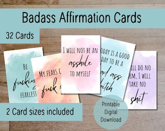 Badass Women Affirmation Cards Watercolour Encouragement Cards Swearing Printable Daily Affirmations Instant Download Women Empowerment