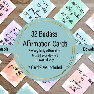 Cartes d'affirmation de soi pour femmes dures à cuire Cartes de motivation confiance en soi Affirmations impertinentes gros mots Cartes de motivation à télécharger