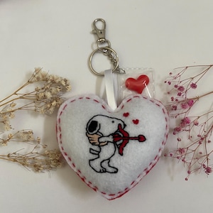 Handmade Embroidered Snoopy Keychain: Valentine's Gift Christmas ornaments, Christmas gift snoopy bow