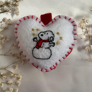 Handmade Embroidered Snoopy Keychain: Valentine's Gift Christmas ornaments, Christmas gift snowman snoopy