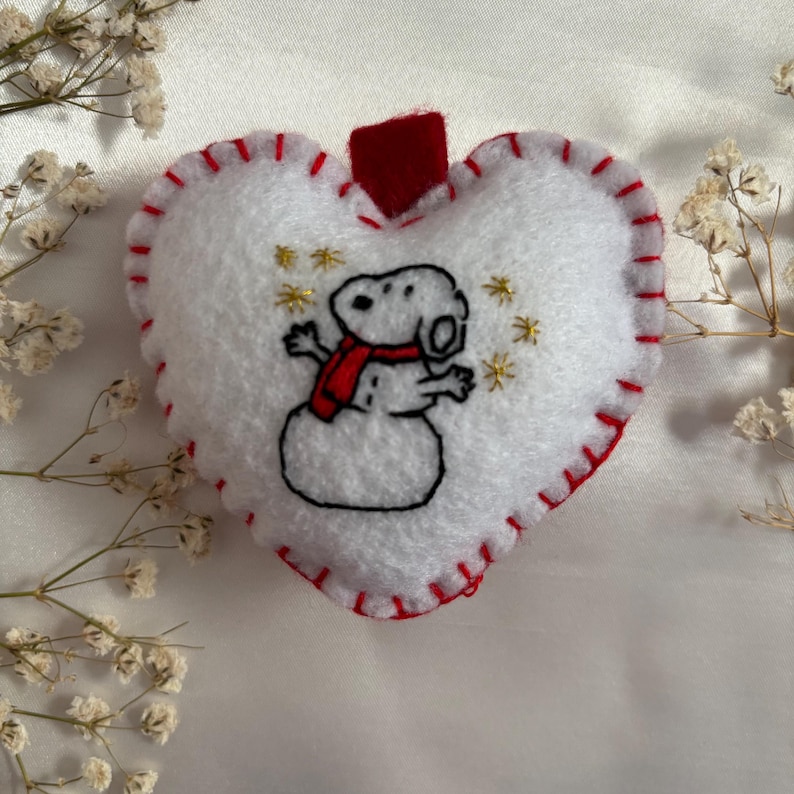 Handmade Embroidered Snoopy Keychain: Valentine's Gift Christmas ornaments, Christmas gift snowman snoopy