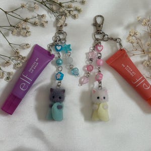Calico Critter Keychain, school edition, textured fur, animal keychain beaded keychain, handmade keychains, nursery playmates, bag charms