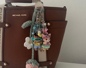 Calico Critter Keychain, school edition, textured fur, animal keychain beaded keychain, handmade keychains, nursery playmates, bag charms