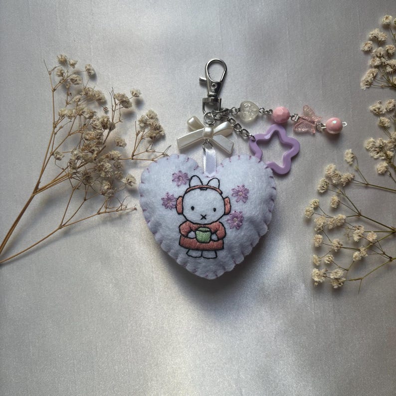 Handmade Embroidered Snoopy Keychain: Valentine's Gift Christmas ornaments, Christmas gift miffy