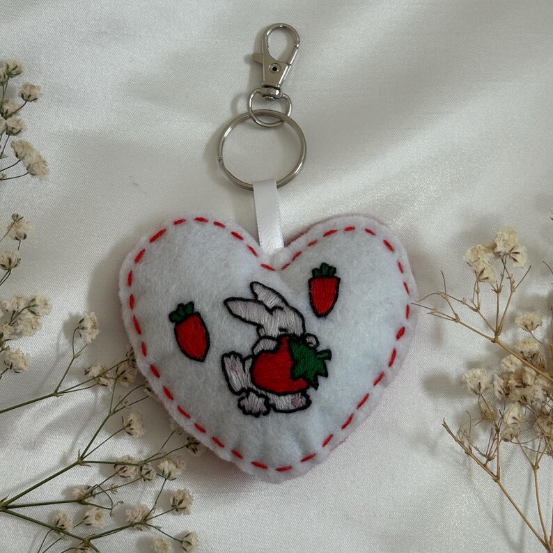 Handmade Embroidered Snoopy Keychain: Valentine's Gift Christmas ornaments, Christmas gift bunny strawberry