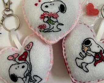 Handmade Embroidered Snoopy Keychain: Valentine's Gift Christmas ornaments, Christmas gift