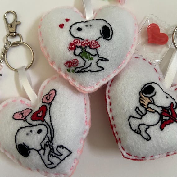 Handmade Embroidered Snoopy Keychain: Valentine's Gift Christmas ornaments, Christmas gift