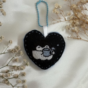 Handmade Embroidered Snoopy Keychain: Valentine's Gift Christmas ornaments, Christmas gift penguin coffee