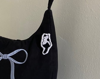 Embroidered Cat & Ghost Pin: Handmade Reading Gift