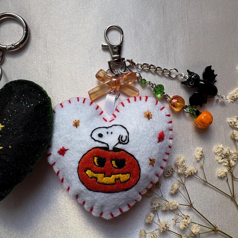 Handmade Embroidered Snoopy Keychain: Valentine's Gift Christmas ornaments, Christmas gift Halloween snoopy