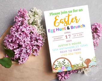 Editable Easter Egg Hunt  Brunch Invitation Card,Easter invite,Easter party invitation template Instant Download Digital Template