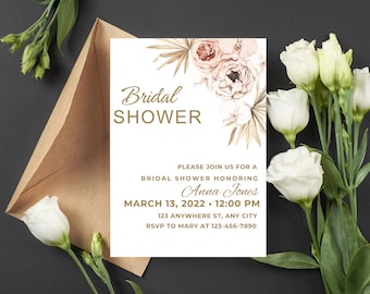 Editable Bridal Shower Invitation Template, Printable Bridal Shower Invitation Card,Boho bridal shower invite,Instant Download
